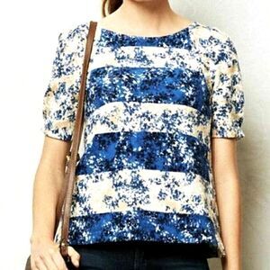 Anthropologie Striped Floral Abstract Top